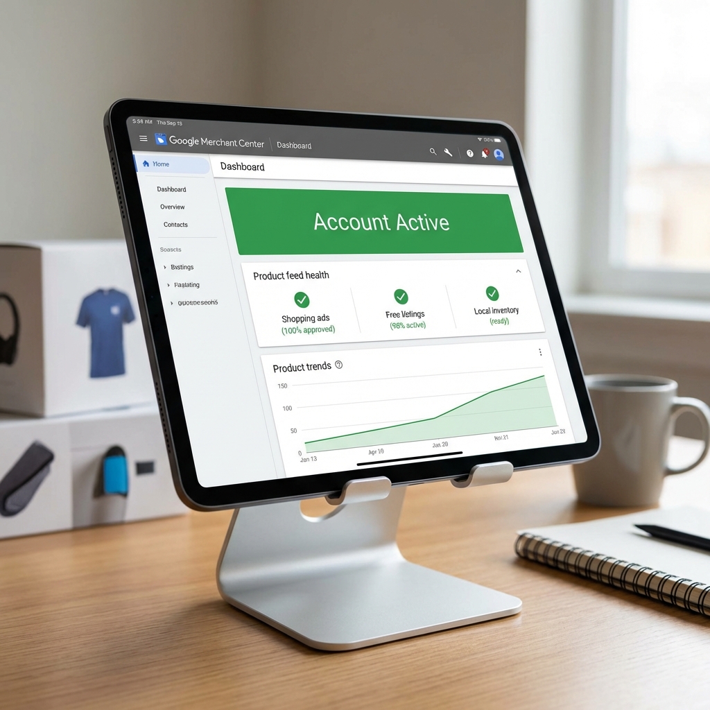Google Merchant Center Dashboard on Tablet