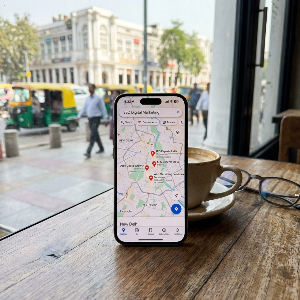 Local SEO Results in Delhi on iPhone
