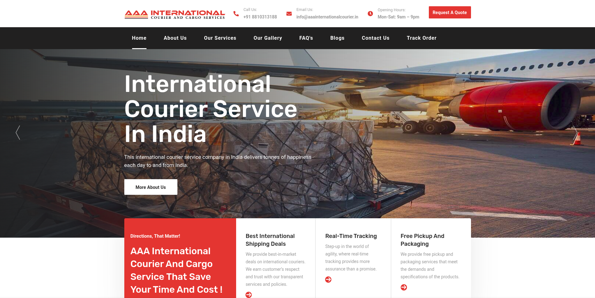 AAA International Courier and Cargo Website Screenshot