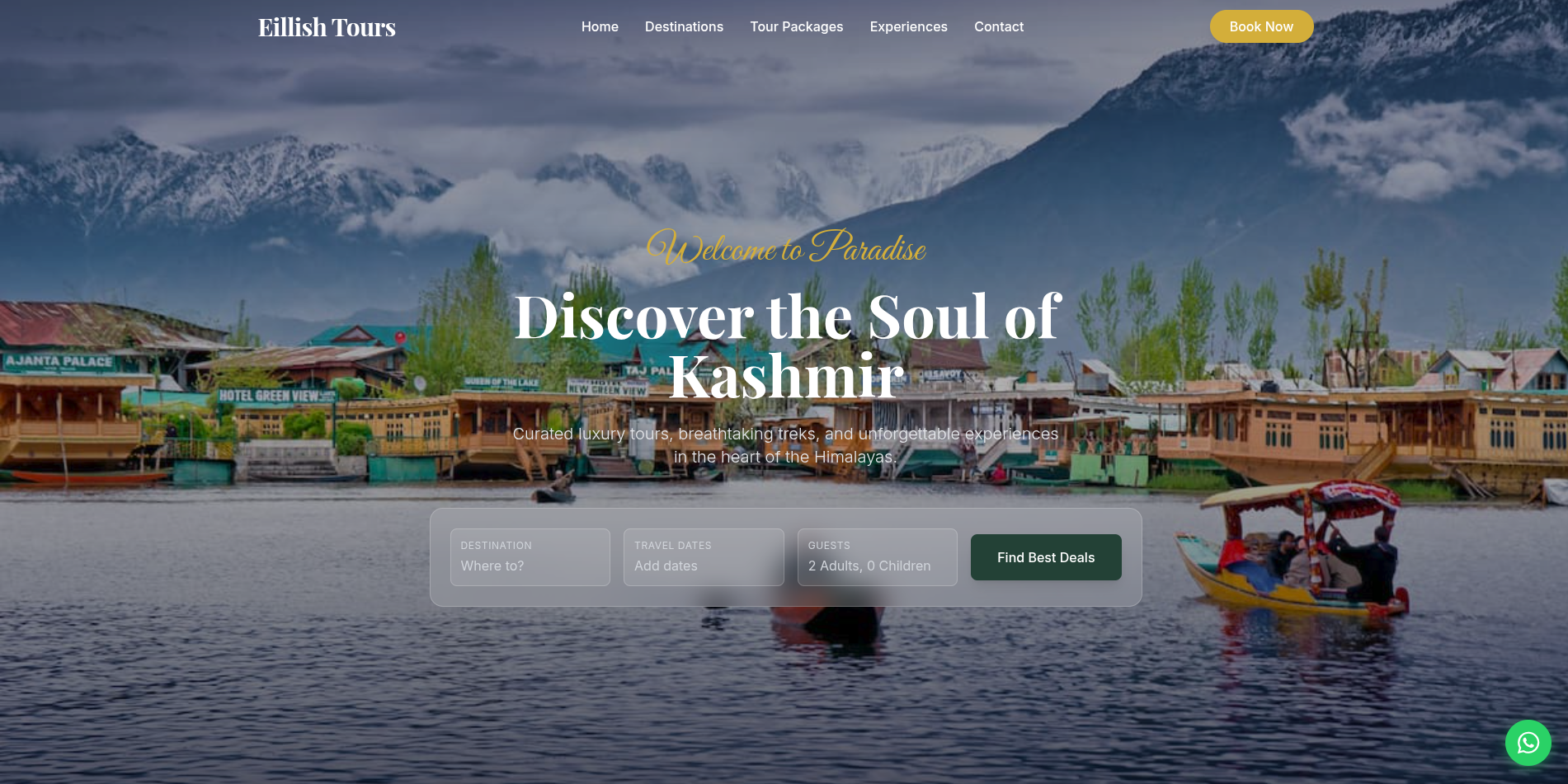 Eillish Tours Kashmir Travel Website Screenshot