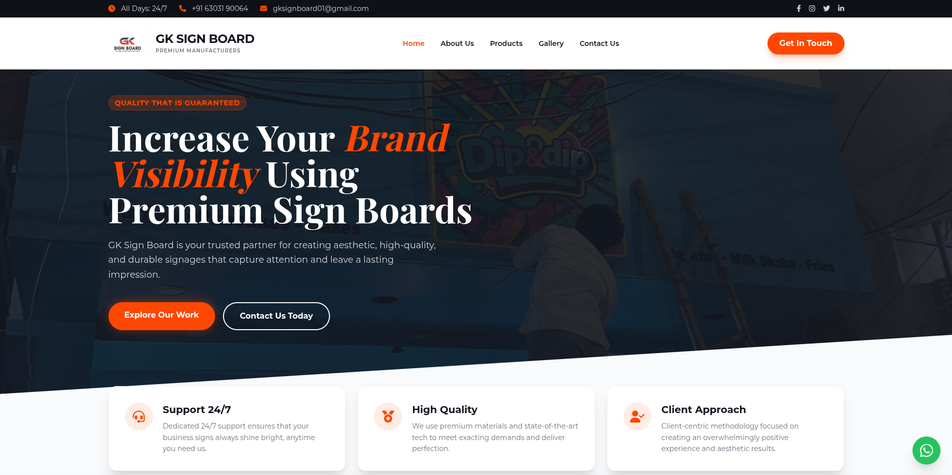 GK Sign Board Manufacturer Website Screenshot